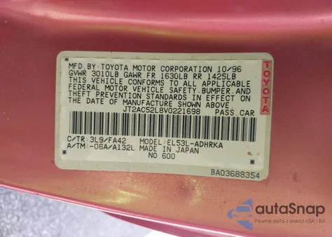 1997 Toyota Tercel Ce z USA, uszkodzony, nr VIN JT2AC52L8V0221698